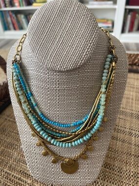 Stella & Dot Isla Disque Multi-Strand Turquoise & Gold Necklace - multiple looks